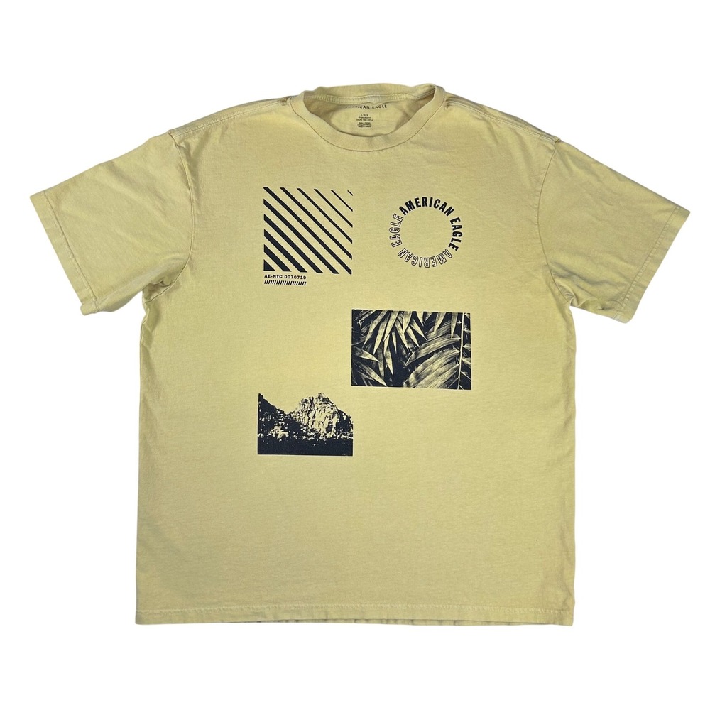 American Eagle Mens Oversized Graphic T-Shirt Yellow‎ Mountain Palm Large